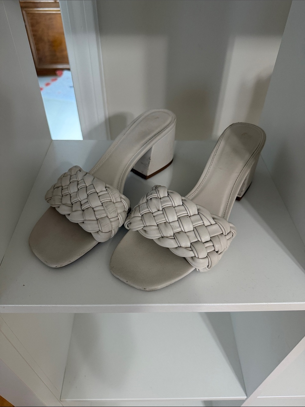 Braided Slide Block Heel Sandal in Cream